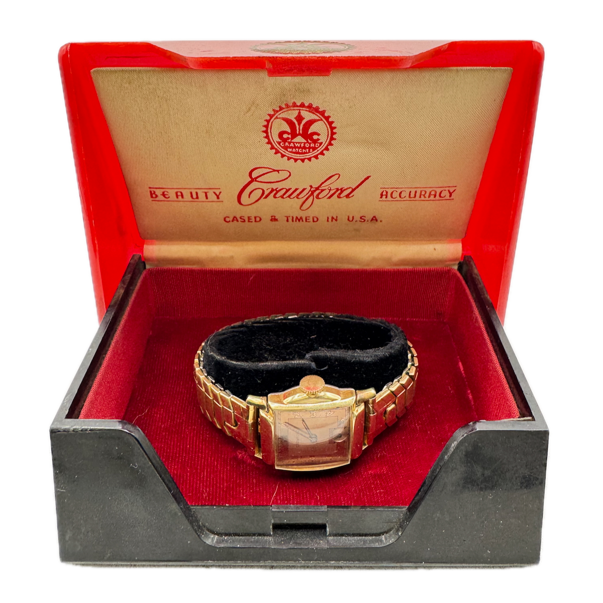 Vintage Crawford Salmon Dial Men's Mechanical Wristwatch Swiss 10k RGP With Box
