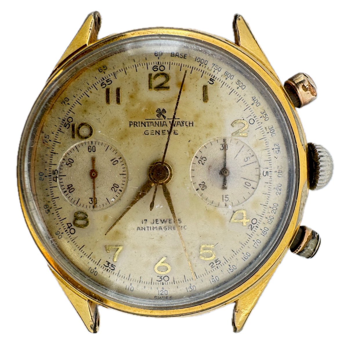 Vintage 36mm Printania Men's Chronograph Wristwatch Landeron 51 Gold Plated