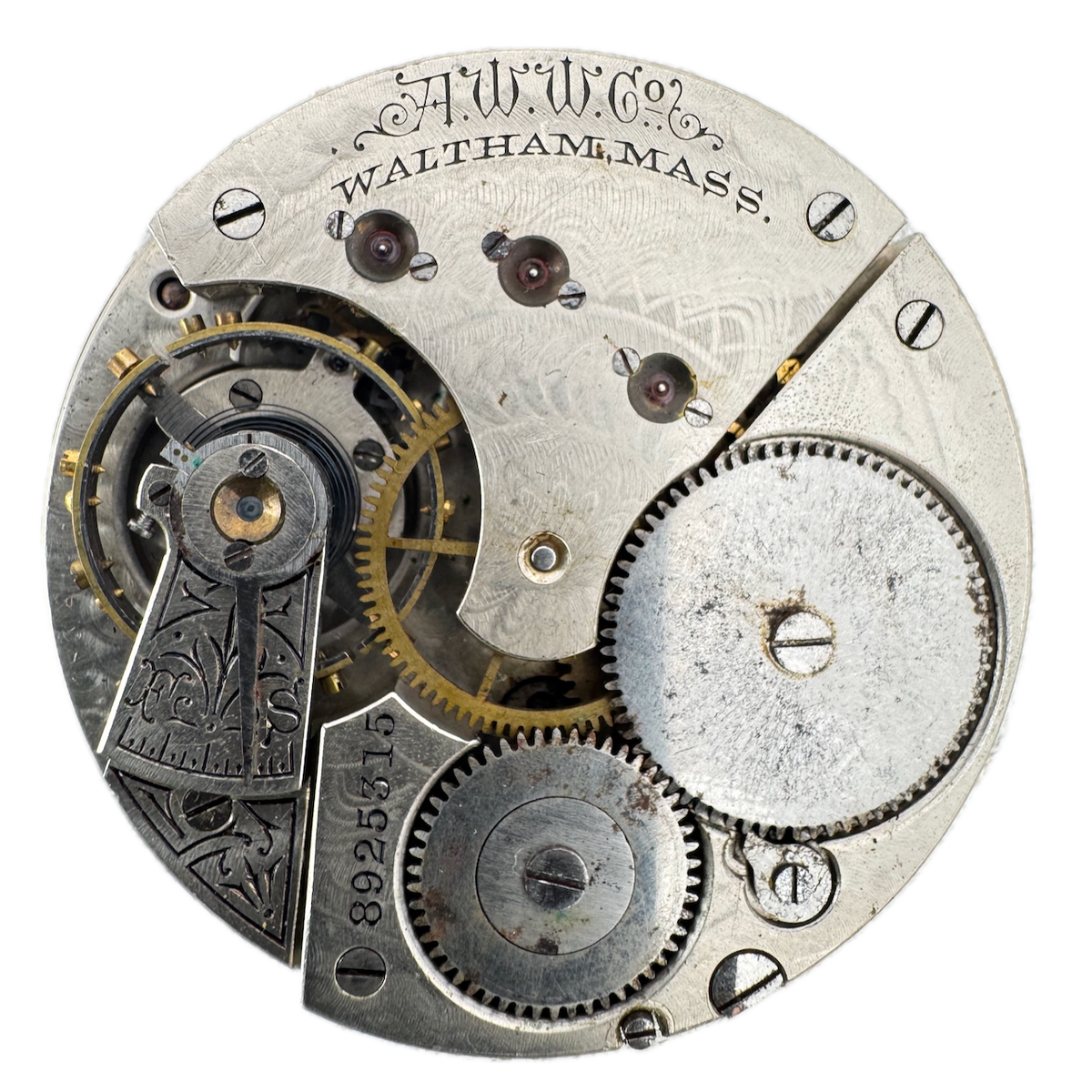 Antique 18s 1898 Waltham 15 Jewel Mechanical Pocket Watch Movement A.W. Co. USA
