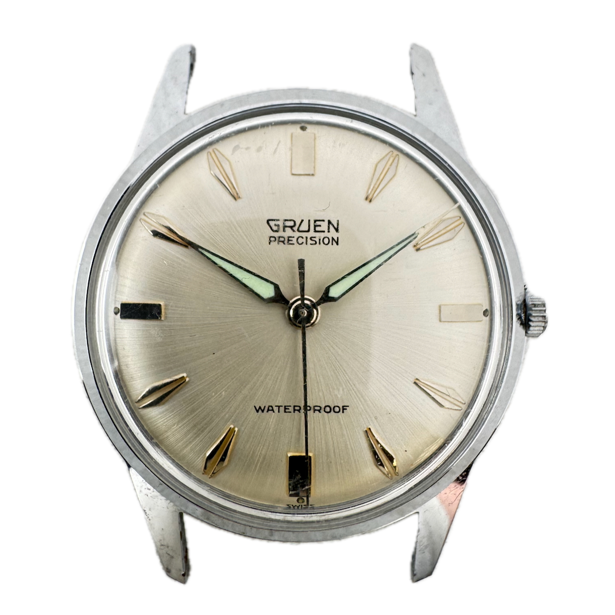 Vintage Gruen Salesman Men's Wristwatch Case for Manual 34mm Chrome France