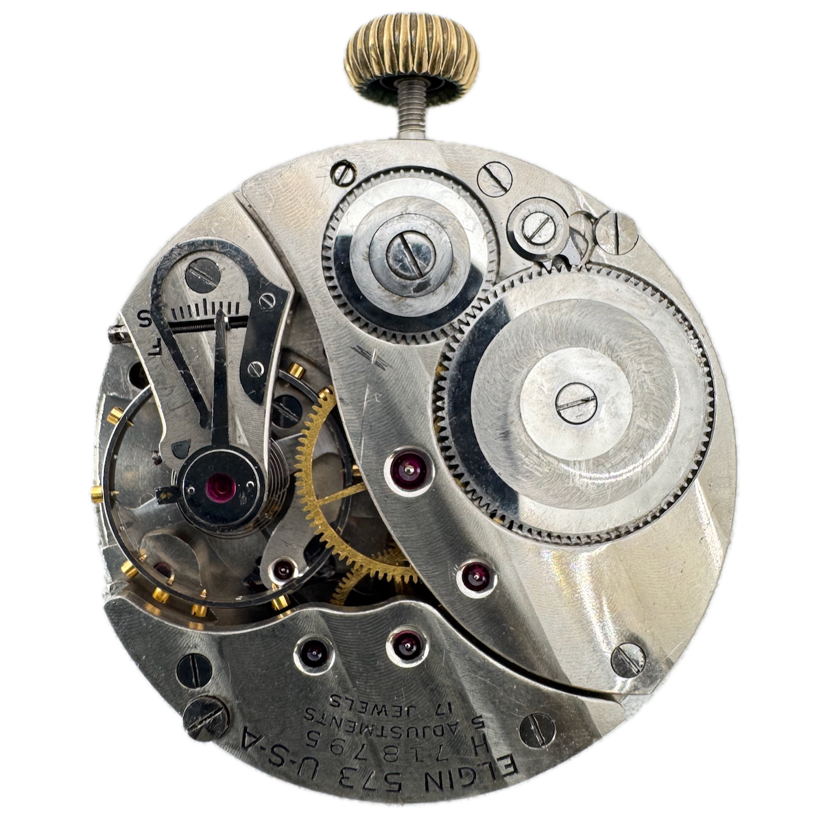 Vintage 16s 1950 Elgin 17 Jewel Mechanical Pocket Watch Movement 573 USA