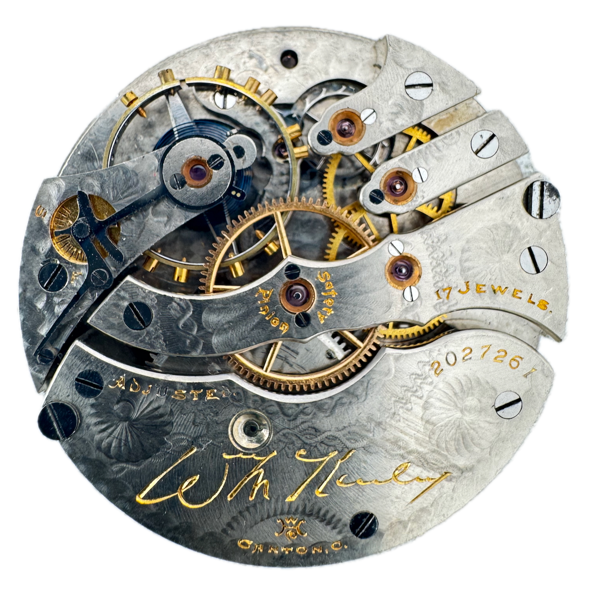 Antique 16s 1905 Hampden 17j Hunter Pocket Watch Movement Wm. McKinley USA