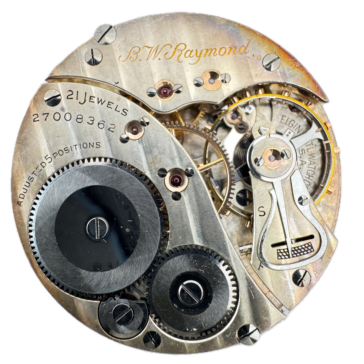 Antique 16s 1925 Elgin B.W. Raymond Mechanical Pocket Watch Movement 478 Runs