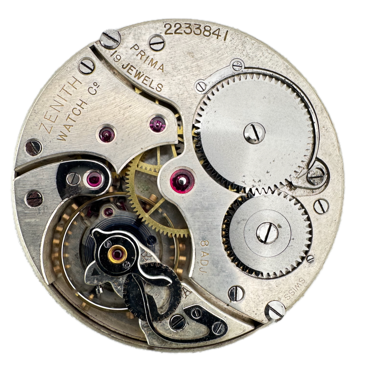 Antique 39.5mm Zenith 19 Jewel Mechanical Pocket Watch Movement Prima Swiss