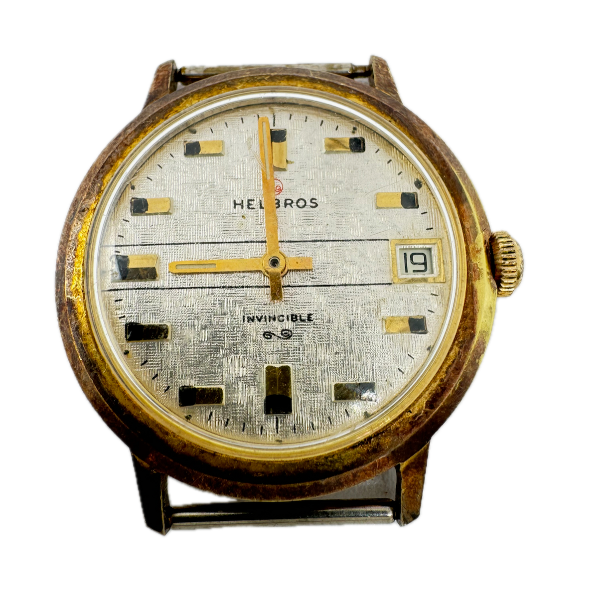 Vintage Helbros Invincible Linen Dial Men's Mechanical Wristwatch PUW 561