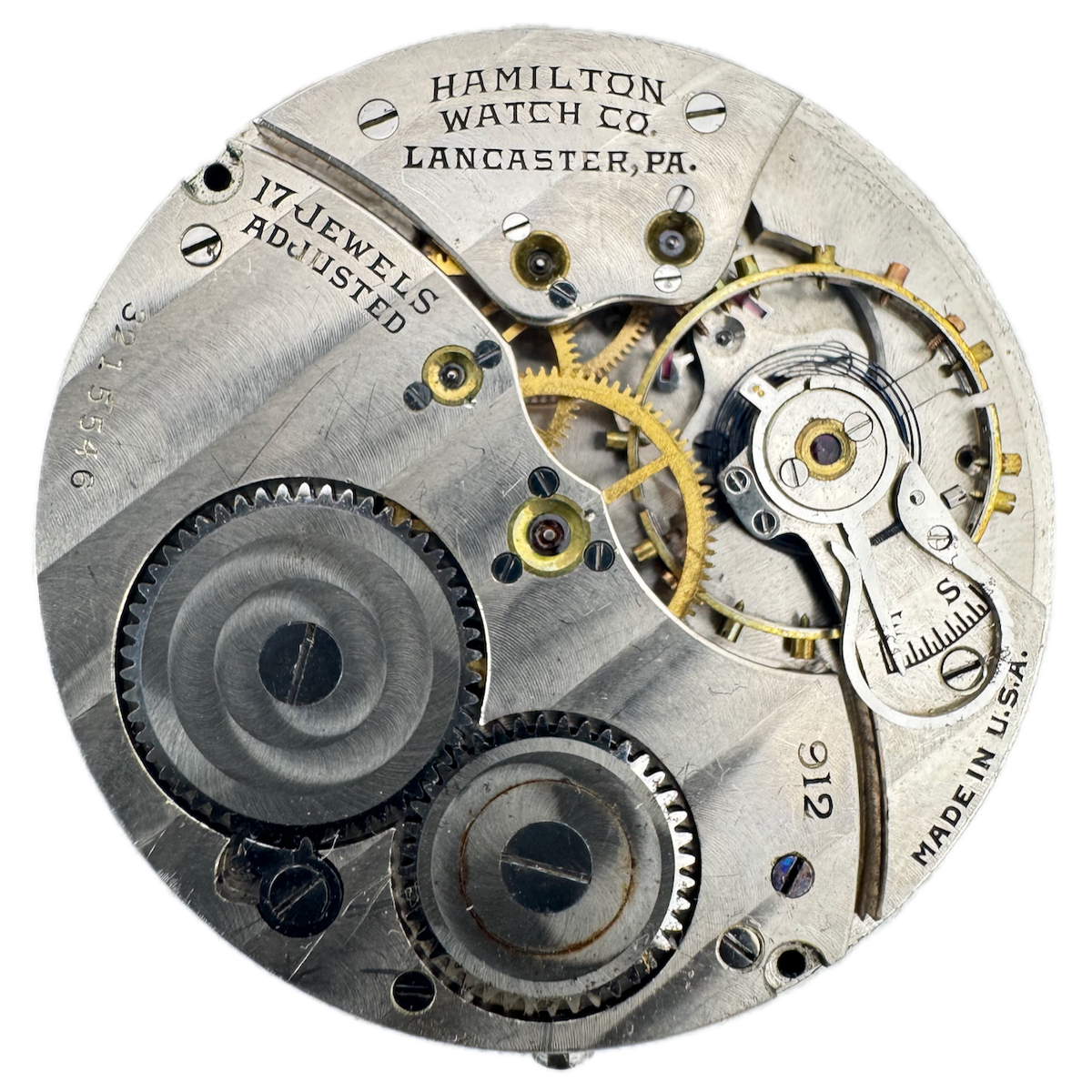 Antique 12s 1924 Hamilton 17 Jewel Mechanical Pocket Watch Movement 912 USA