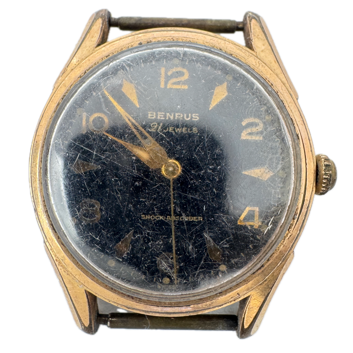 Vintage Benrus Black Arrowhead Men's Mechanical Wristwatch Steel & Gold Plate