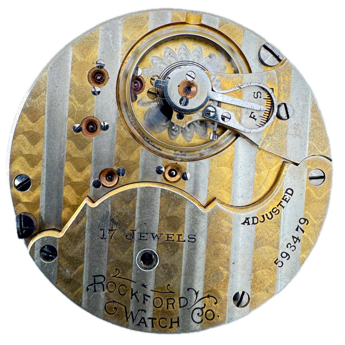 Antique 18s 1902 Rockford Two Tone 17JMechanical Pocket Watch Movement 925