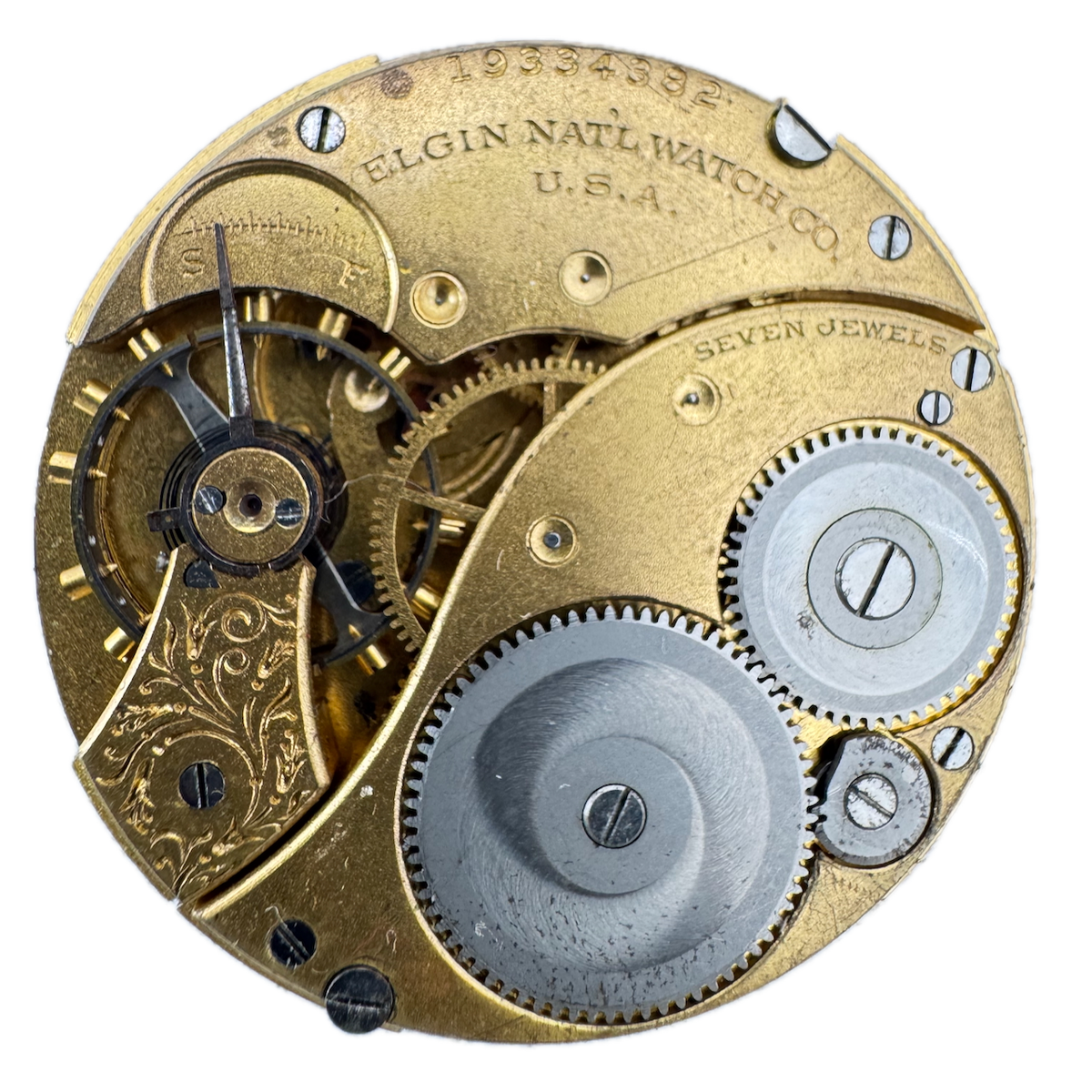 Antique 12s 1917 Elgin 7 Jewel Mechanical Hunter Pocket Watch Movement 310 USA