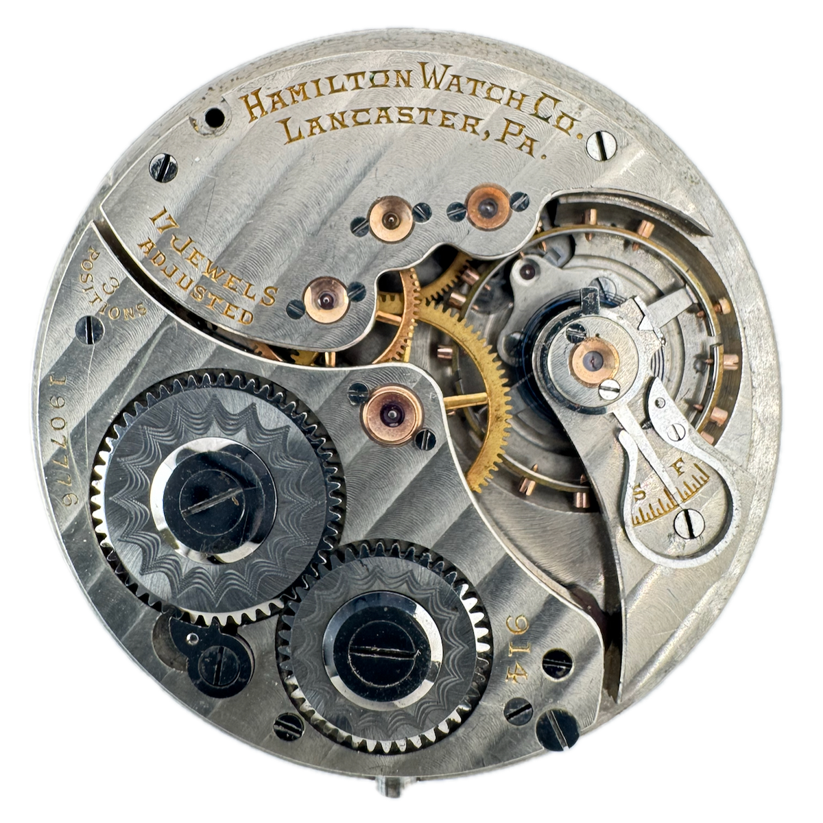 Antique 12s 1922 Hamilton Mechanical Pocket Watch Movement 914 USA Metallic Dial