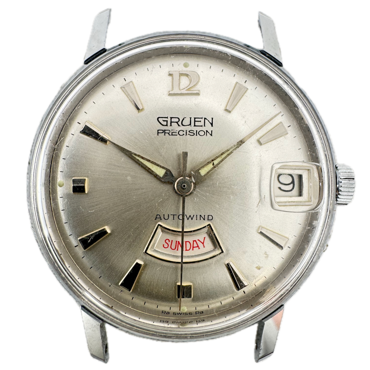 Vintage Gruen Salesman Men's Wristwatch Case for Mechanical 34mm Steel & Chrome