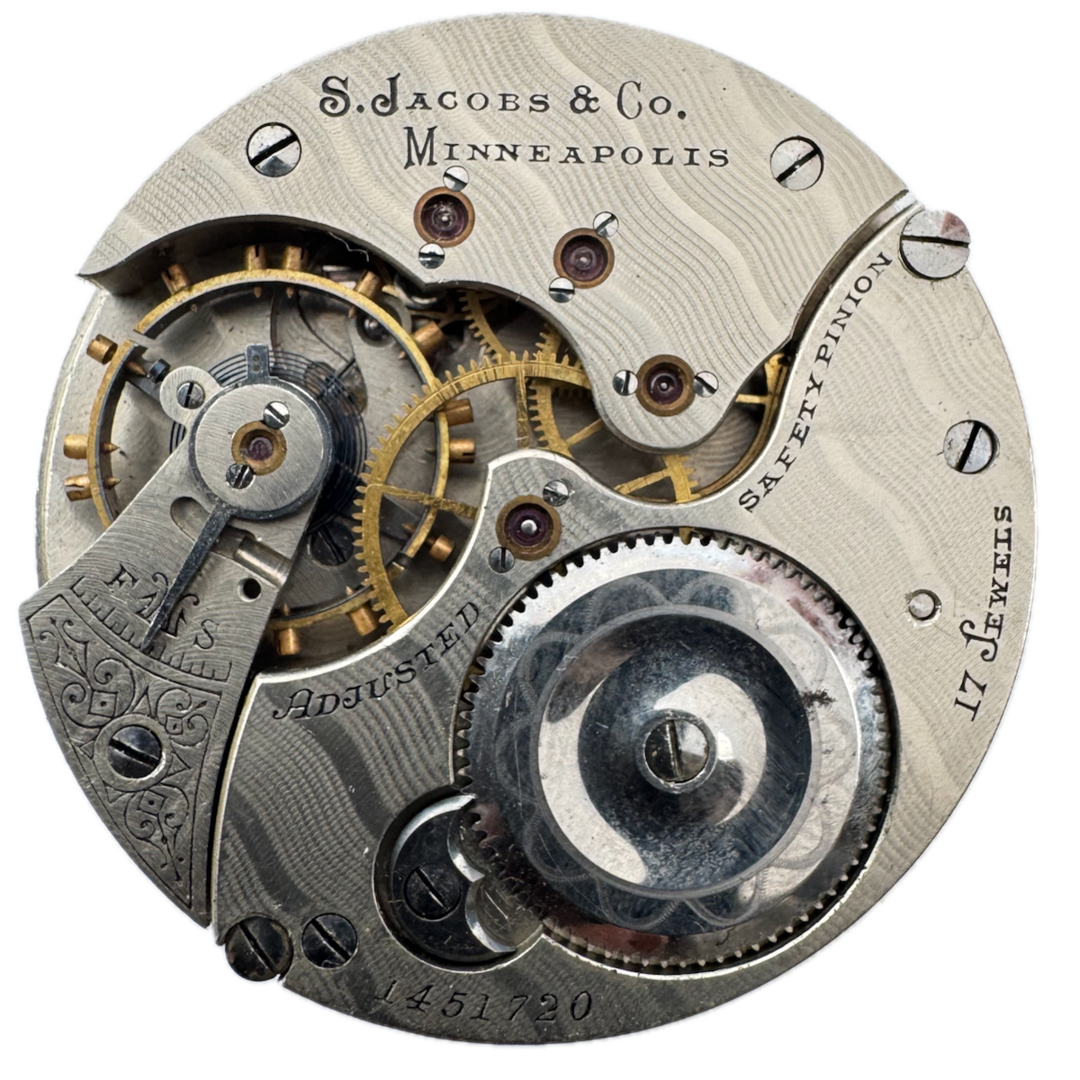 Antique 16s Illinois Jacobs & Co. 17 Jewel Hunter Pocket Watch Movement 175 USA
