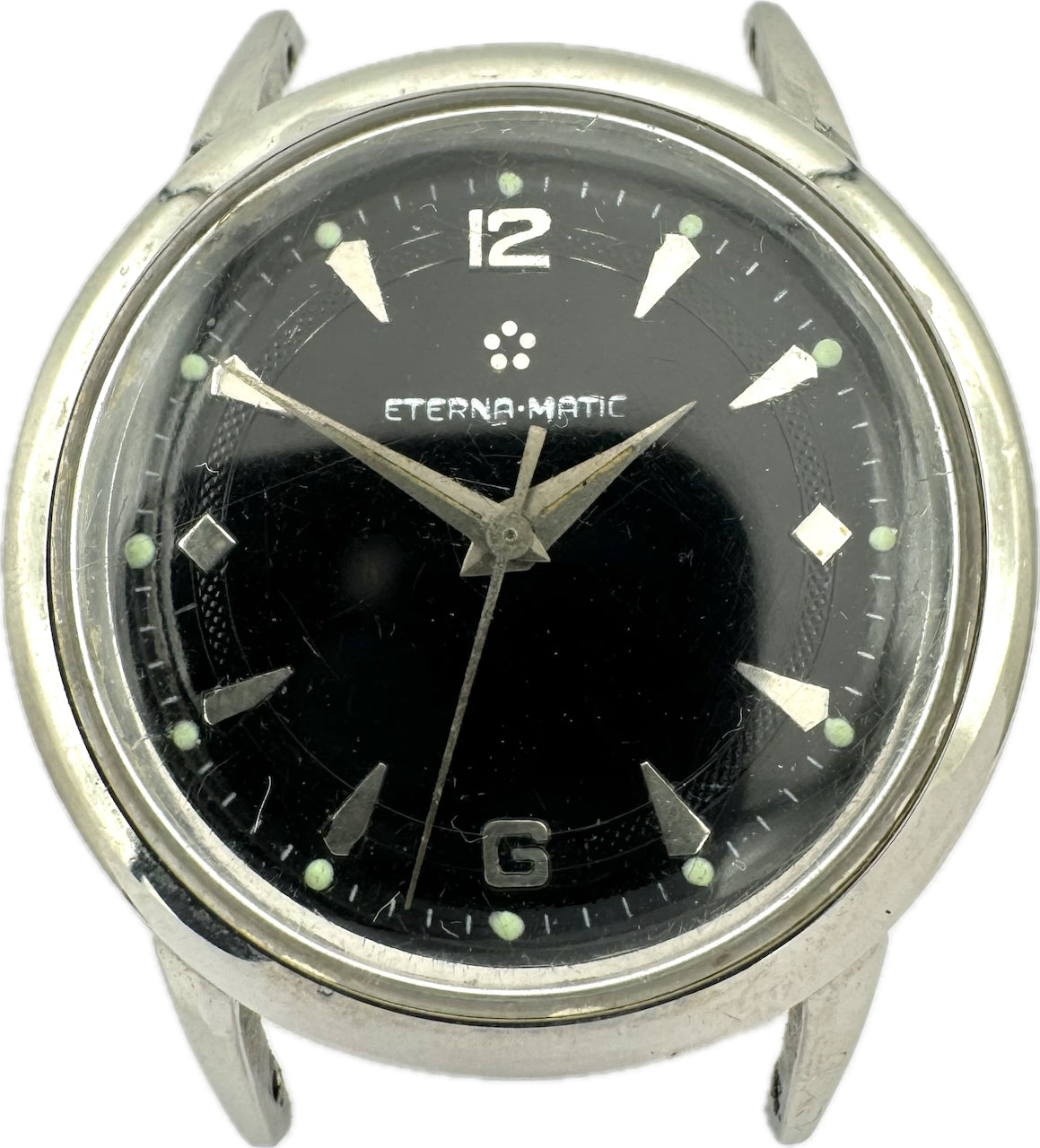 Vintage Eterna-Matic Black 17 Jewel Men's Automatic Wristwatch K412 Swiss Steel