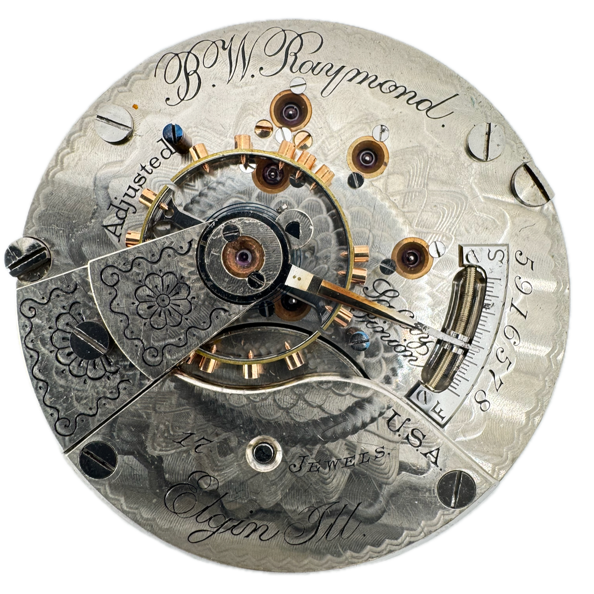 Antique 18s 1895 Elgin B.W. Raymond Hunter Railroad Pocket Watch Movement 27