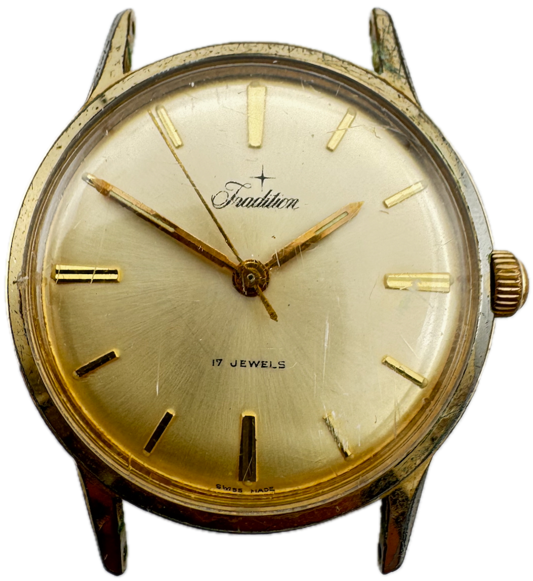 Vintage 33mm Tradition Sunburst Men's Mechanical Wristwatch Swiss Gold Tone