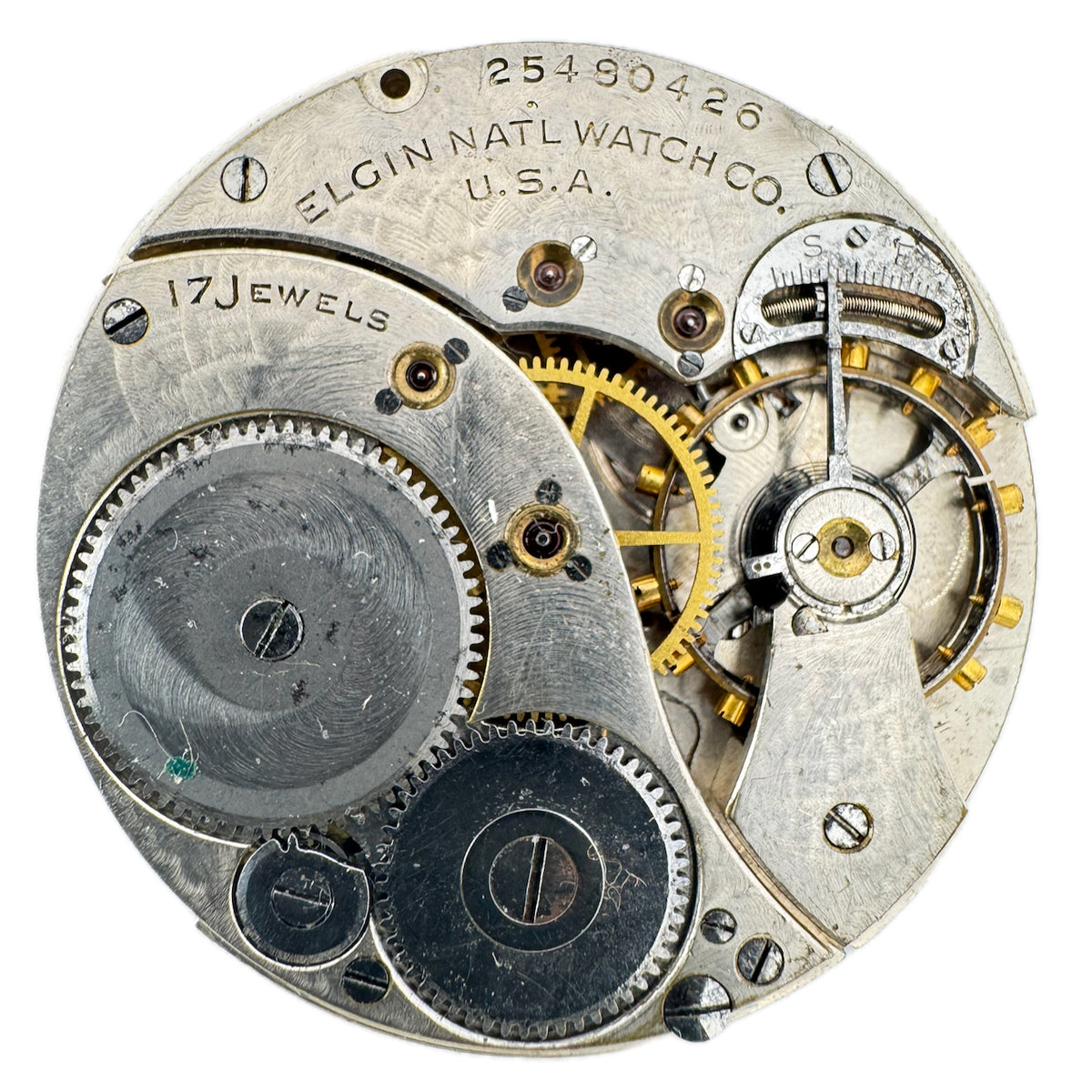 Antique 10s 1923 Elgin 17J Mechanical Open Face Pocket Watch Movement 345 Runs