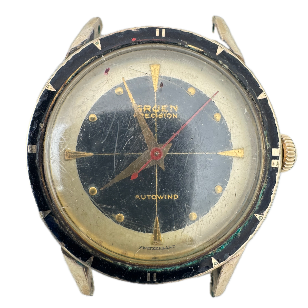 Vintage 33.5mm Gruen Precision Men's Automatic Wristwatch Steel Crosshairs