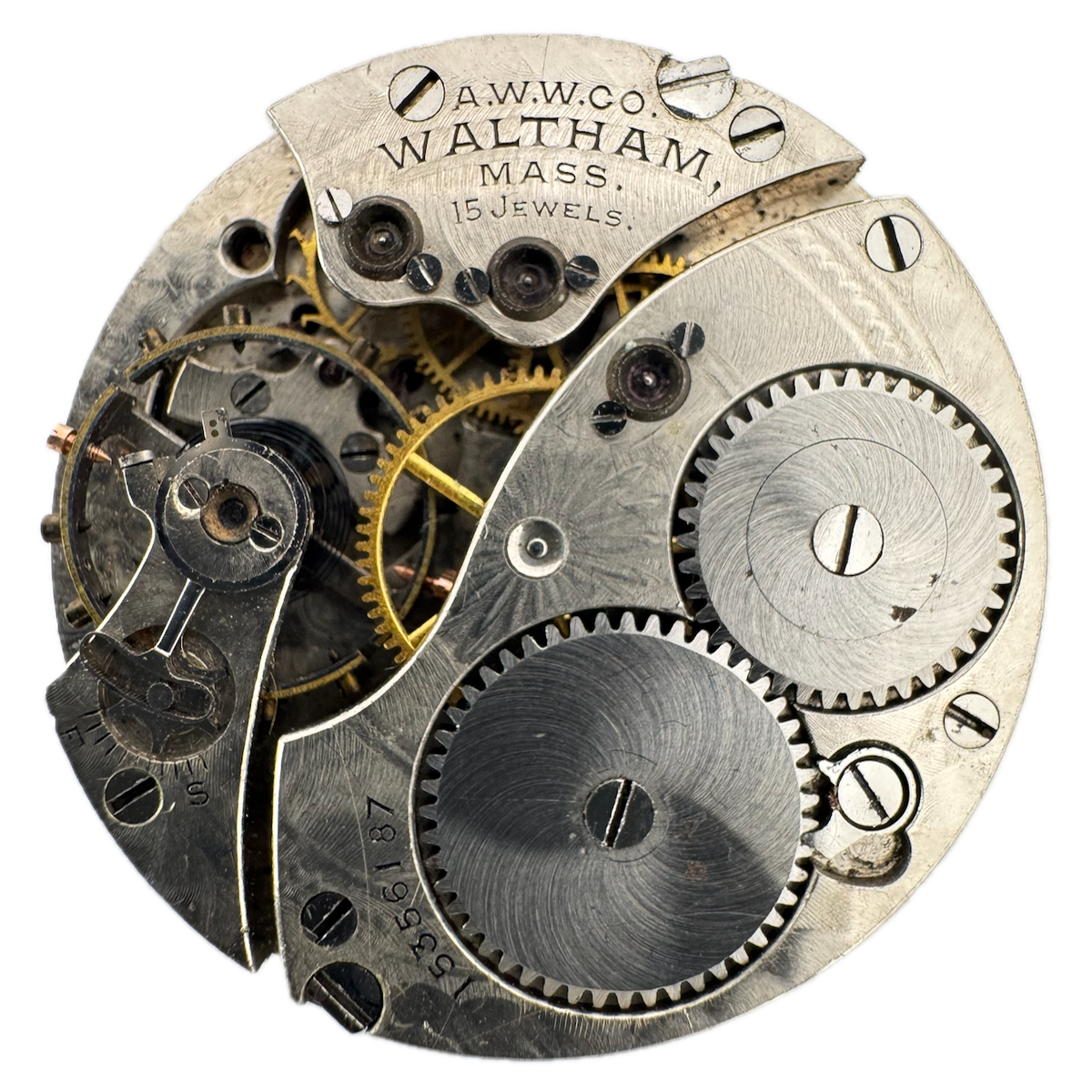 Antique 0s 1907 Waltham 15J Mechanical Hunter Pocket Watch Movement No. 165 USA