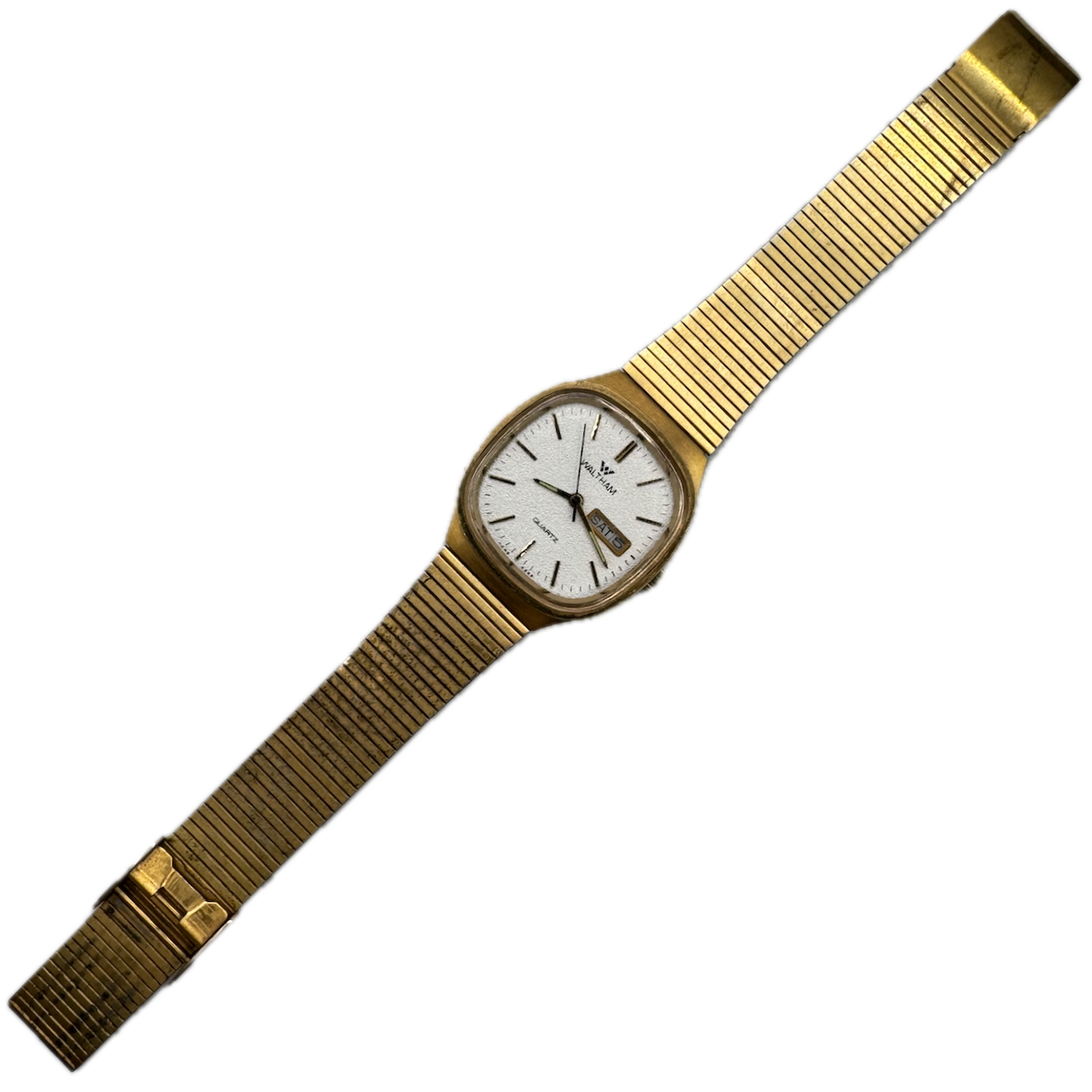 Vintage Waltham Y838-855 Snowflake Day Date Men's Quartz Wristwatch Gold Tone