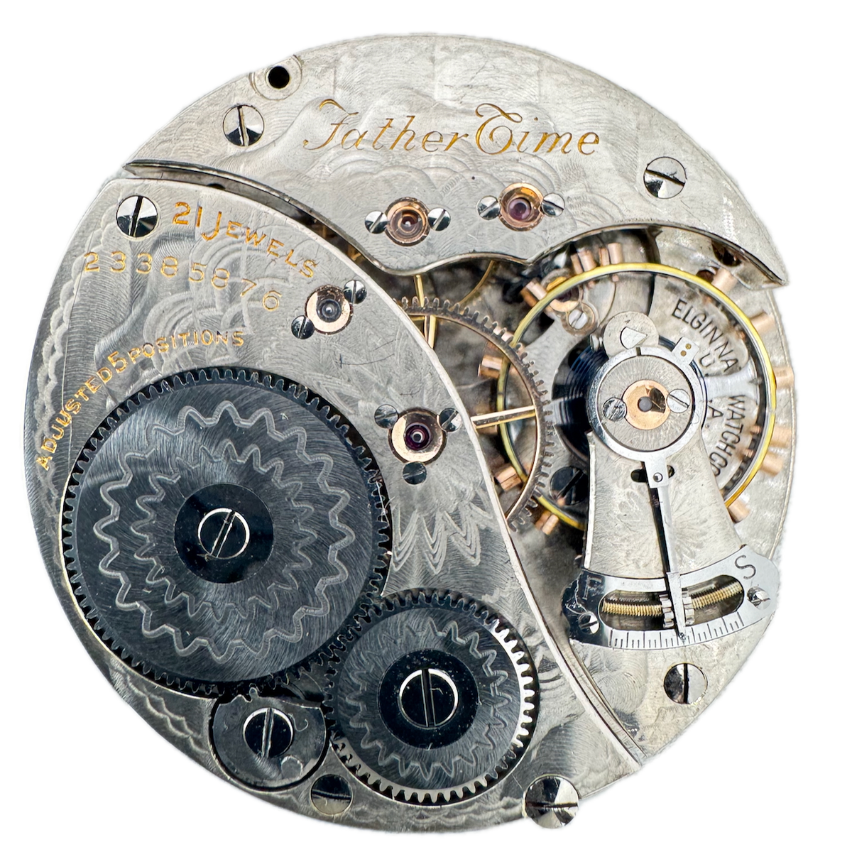 Antique 16s 1921 Elgin Father Time 21j Railroad Pocket Watch Movement 454