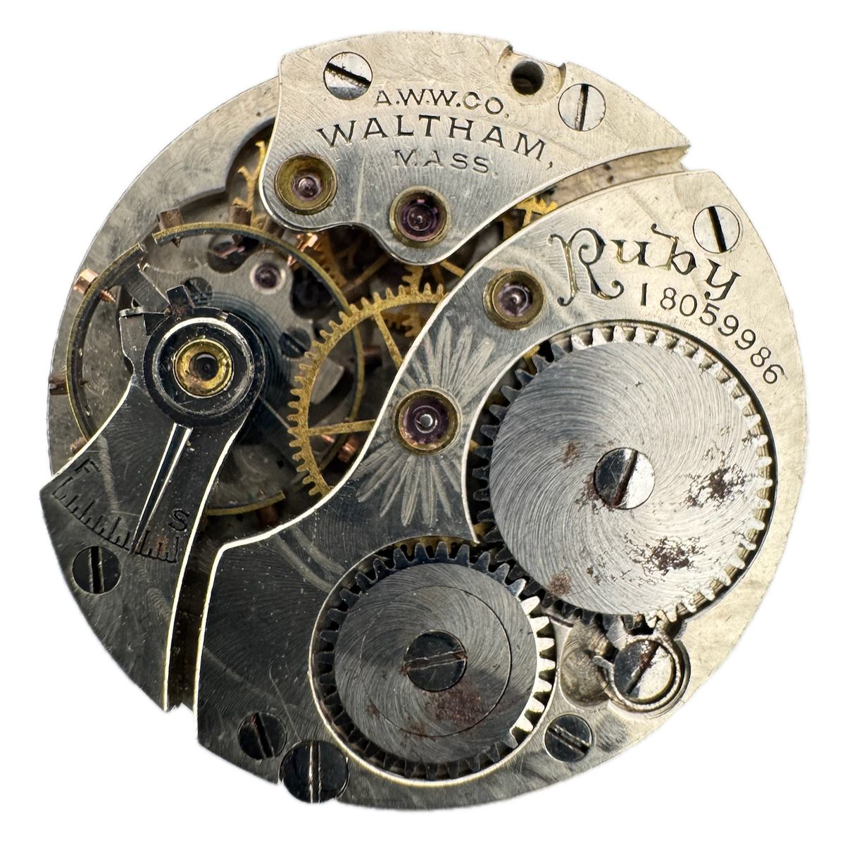 Antique 6/0s 1912 Waltham 1912 17 Jewels Pocket Watch Openface Movement Ruby USA