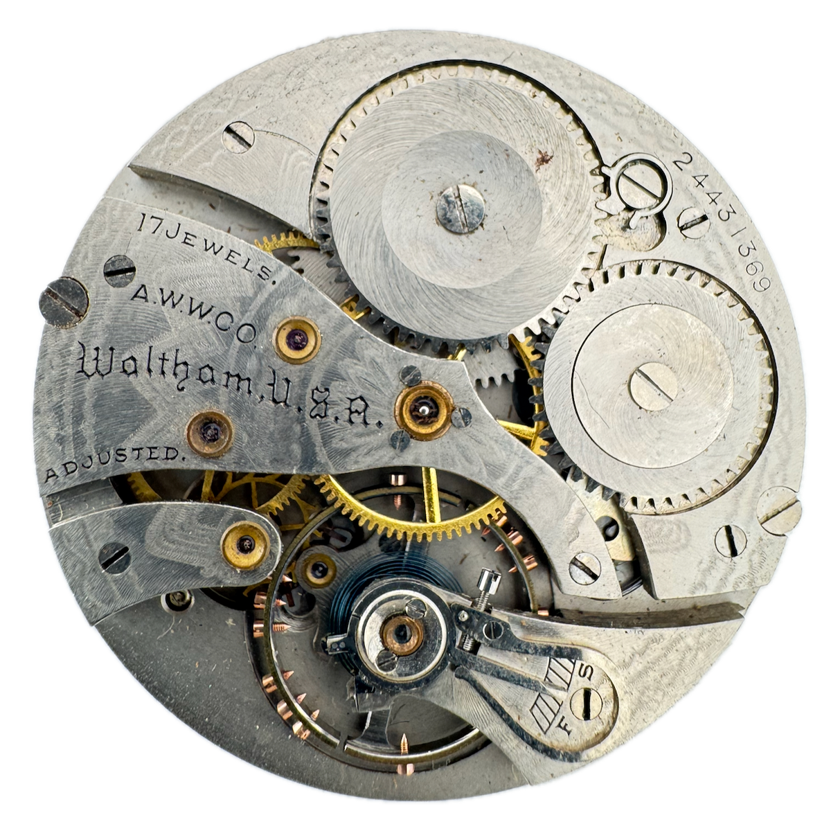 Antique 12s 1924 Waltham 1924 Col.b Mechanical Pocket Watch Movement No.1235 USA