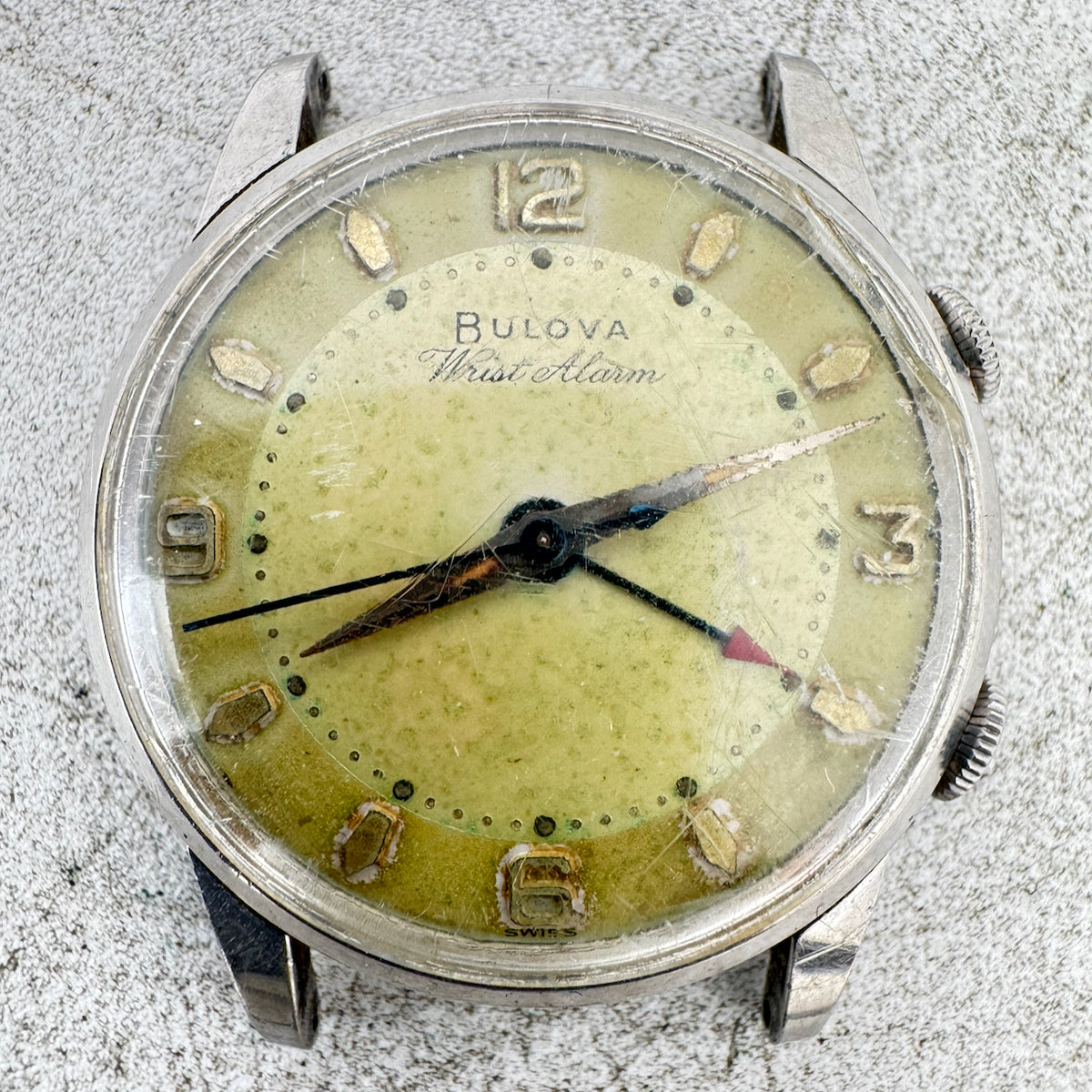 Vintage 34mm Bulova Wrist Alarm 17j Men's Mechanical Alarm Wristwatch 11 AERC