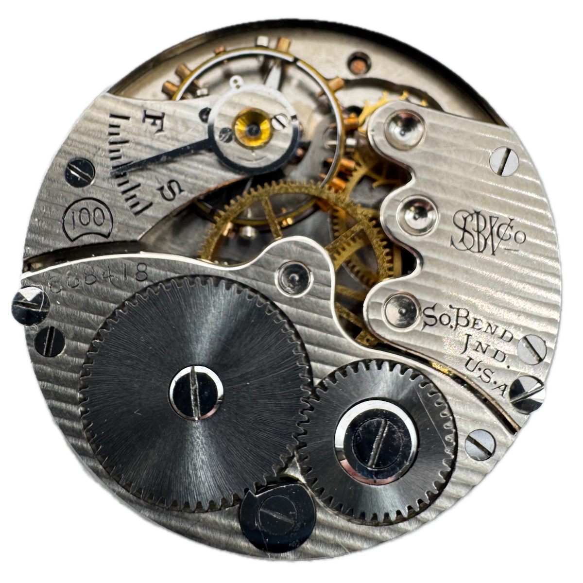Antique 0s 1911 South Bend Pinstriped 7 Jewel Hunter Pocket Watch Movement 100