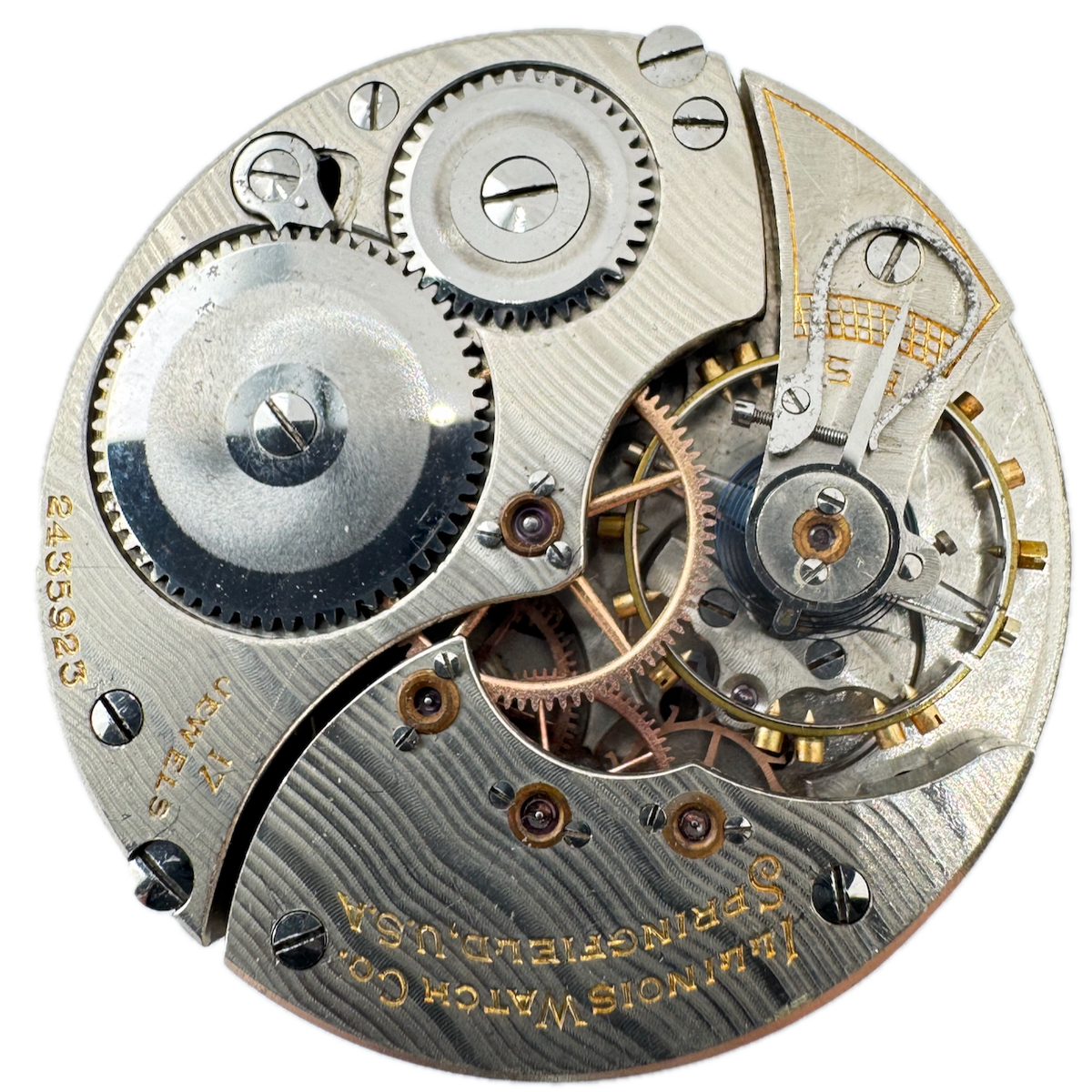 Antique 16s 1912 Illinois Guilloche 17 Jewel Pocket Watch Movement 604 USA