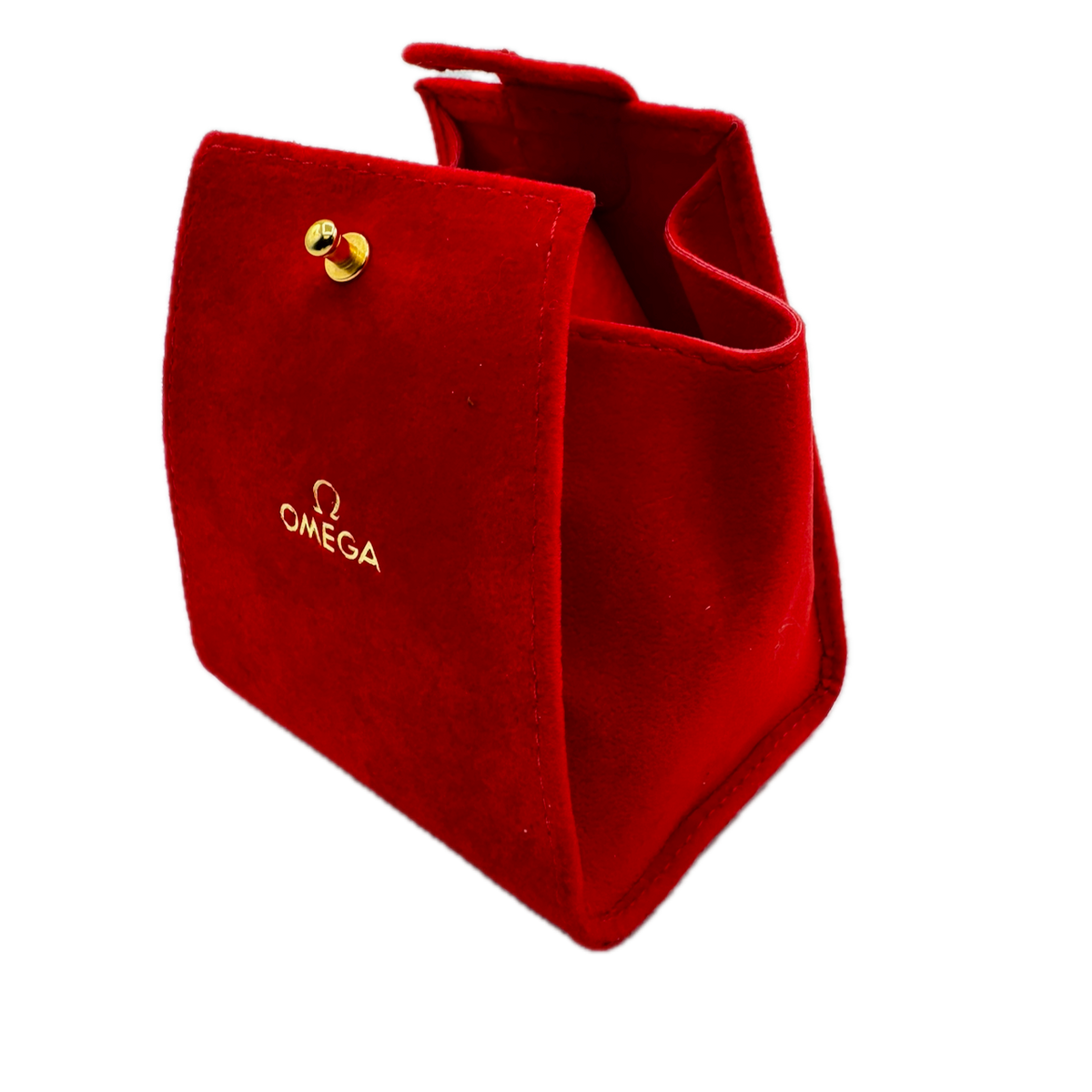 Omega Red & Gold Watch Pouch Unisex Wristwatch Box Swiss Felt With Cushion