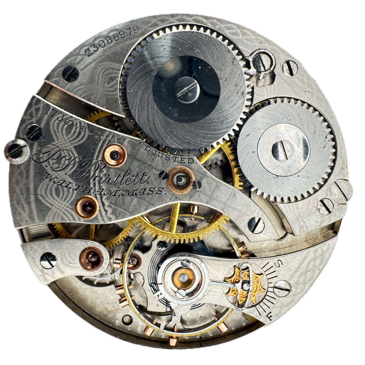 Antique 16s 1919 Waltham 17j Mechanical Pocket Watch Movement P.S. Bartlett