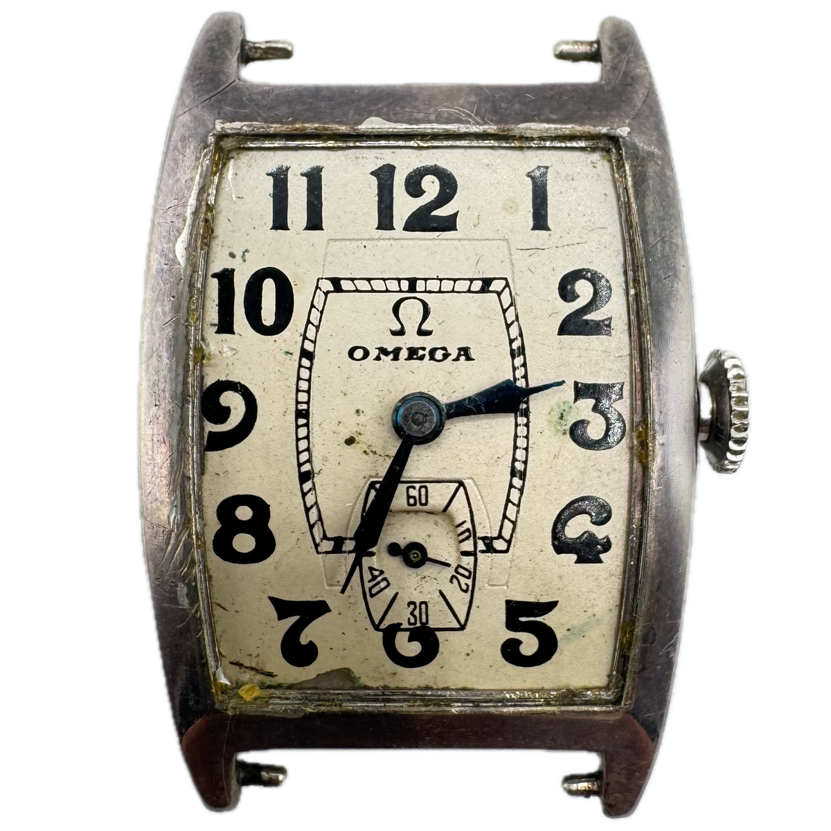 Antique 1927 Omega Tonneau Men's Mechanical Wristwatch Swiss Sterling Silver