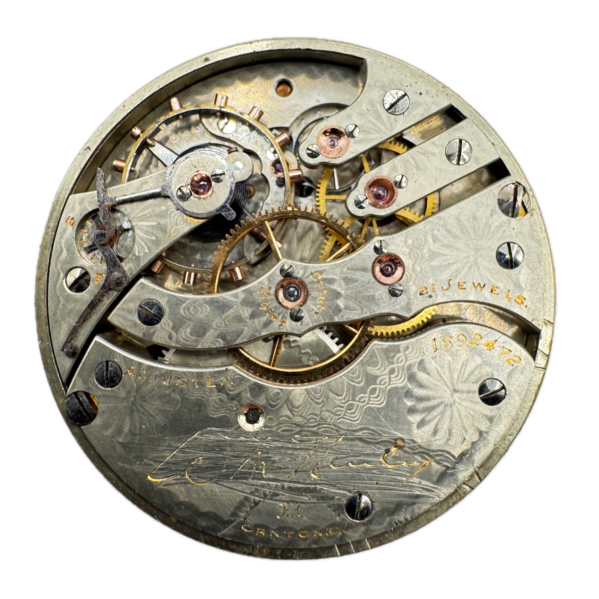 Antique 16s 1902 Hampden 21 Jewel Hunter Pocket Watch Movement Wm. McKinley USA