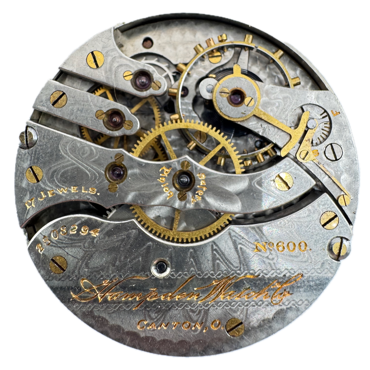 Antique 16s 1911 Hampden 17 Jewel Mechanical Pocket Watch Movement 600 USA