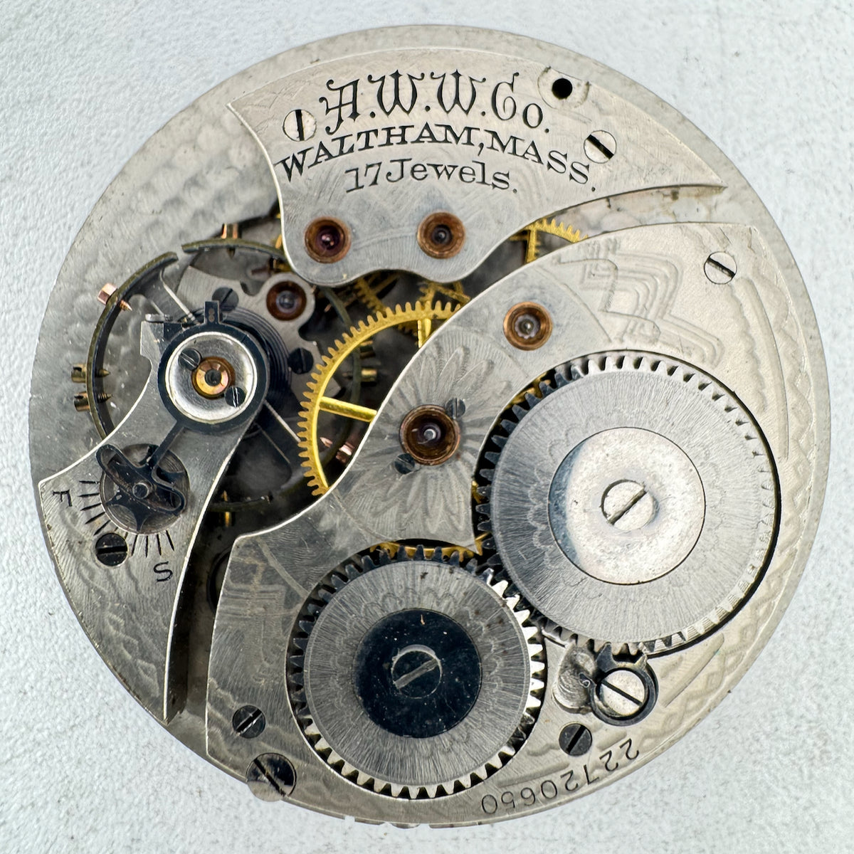 Antique 14s 1919 Waltham Colonial Series 17J Pocket Watch Movement No. 1425 USA