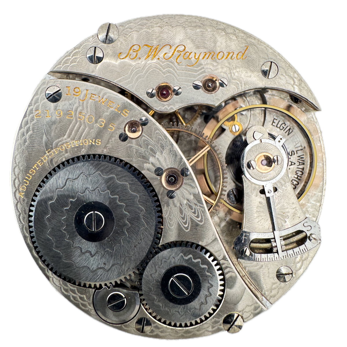 Antique 16s 1919 Elgin 19j Mechanical Railroad Pocket Watch Movement 455 USA