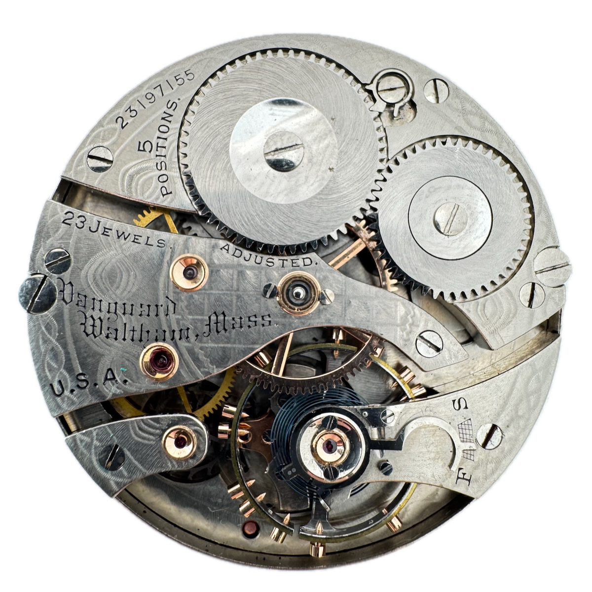 Antique 16s Waltham 1908 Mechanical Pocket Watch Movement Vanguard USA Running
