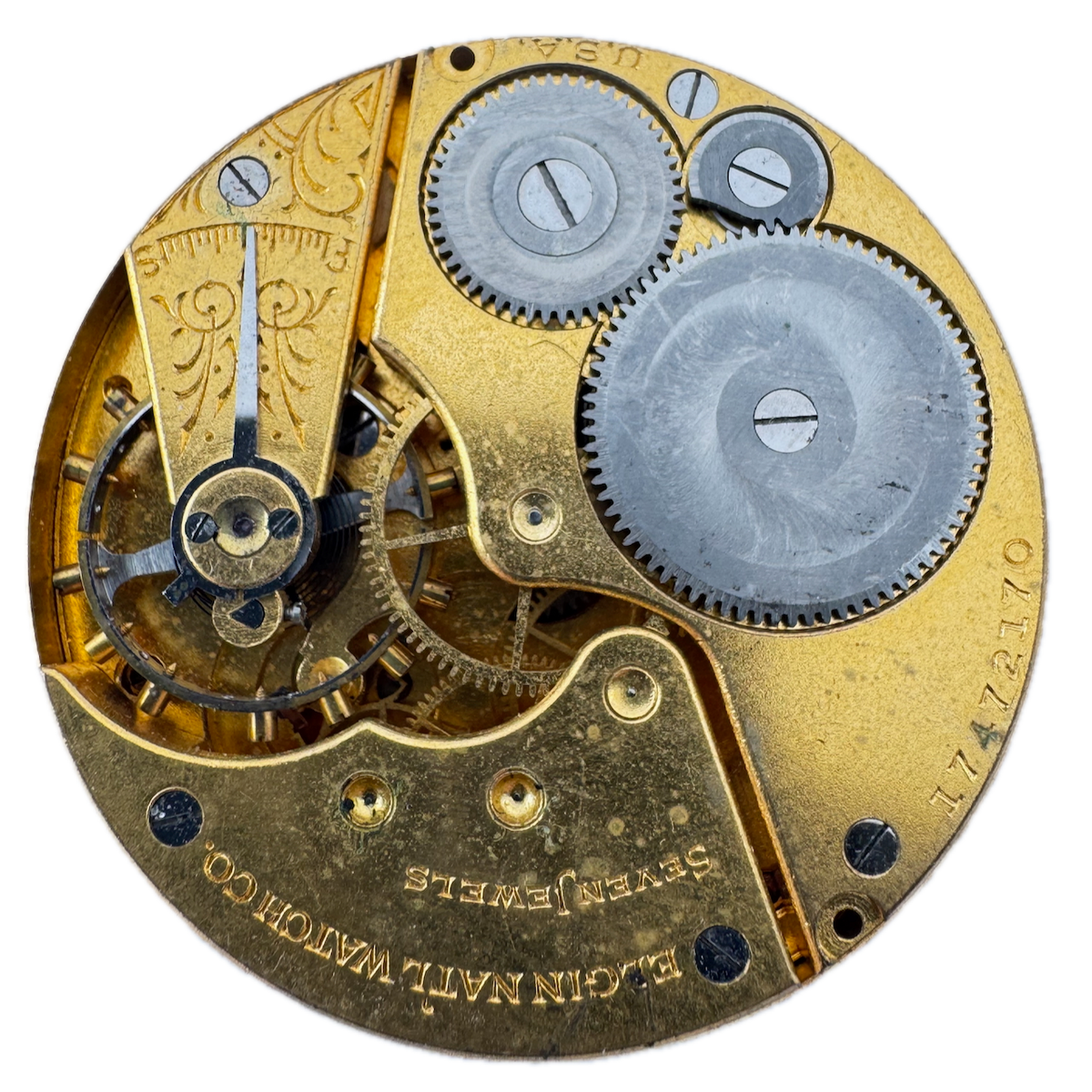 Antique 16 SIze 1914 Elgin 7 Jewel Mechanical Pocket Watch Movement 293 USA