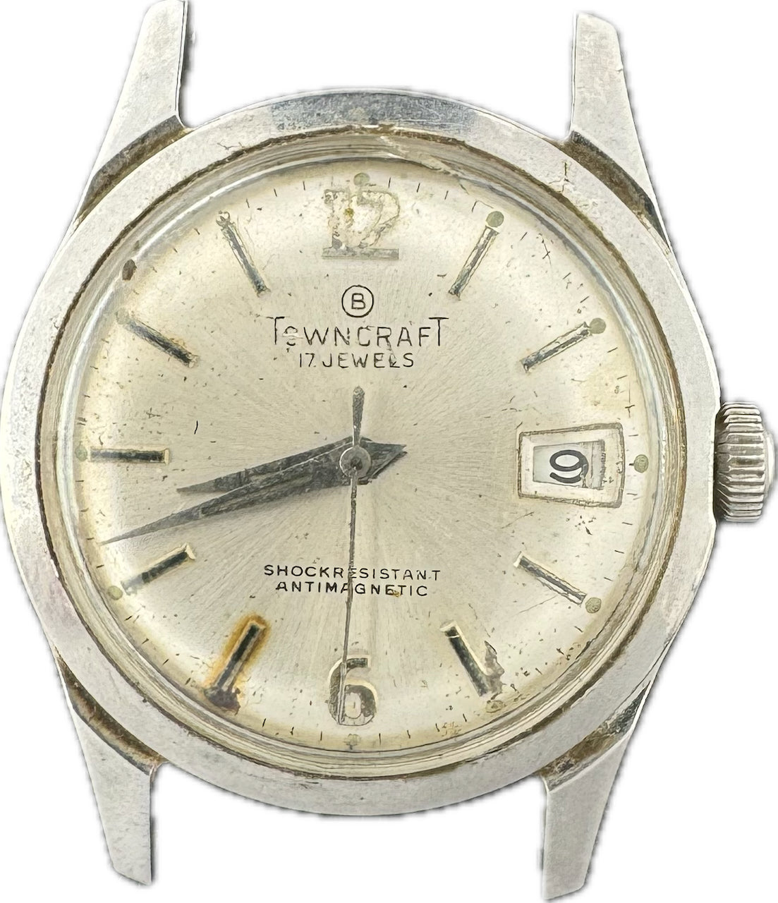 Vintage 33mm Towncraft 17 Jewel Men's Mechanical Wristwatch P-75 Chrome Plated