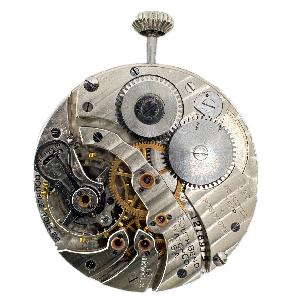 Vintage 12s 1928 South Bend Mechanical Pocket Watch Movement 429 USA Running