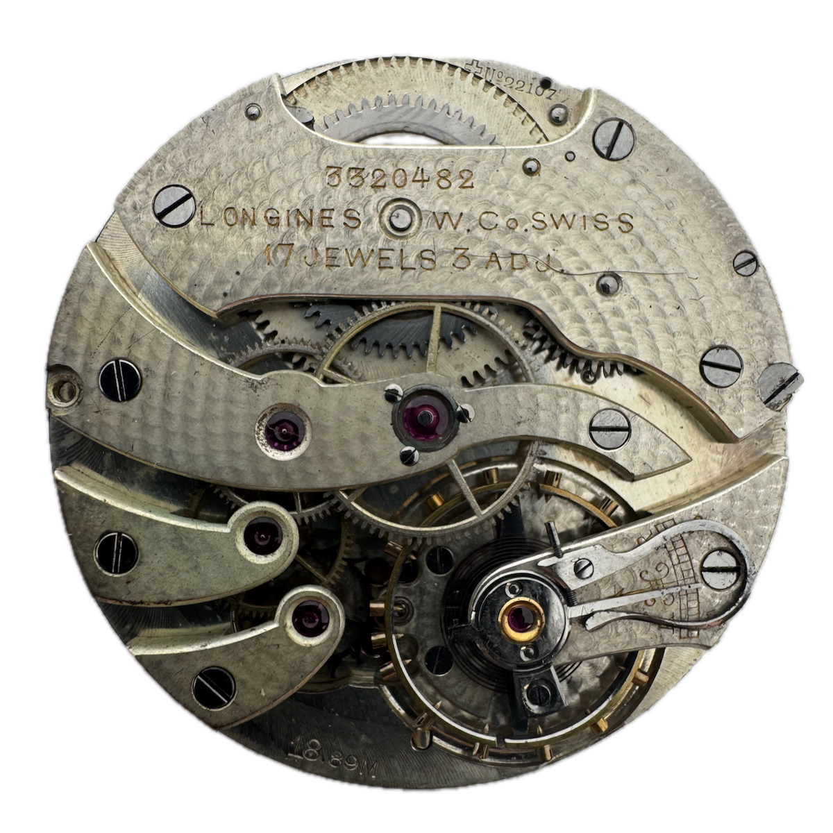 Antique 10s Longines Blake & Ham 17 Jewel Pocket Watch Movement 18.89M