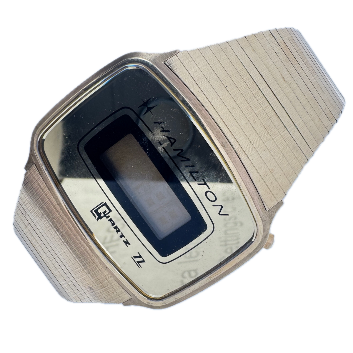 Vintage Hamilton Mirror TLQ Gulf Men's Digital LCD Wristwatch Steel & 10k GF