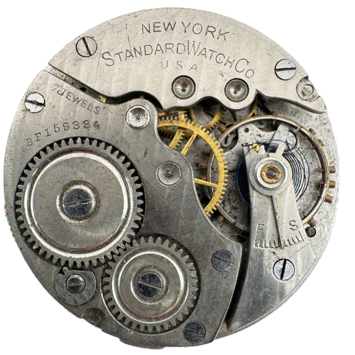 Antique 12s 1914 NY Standard 7 Jewel Mechanical Pocket Watch Movement 171 USA