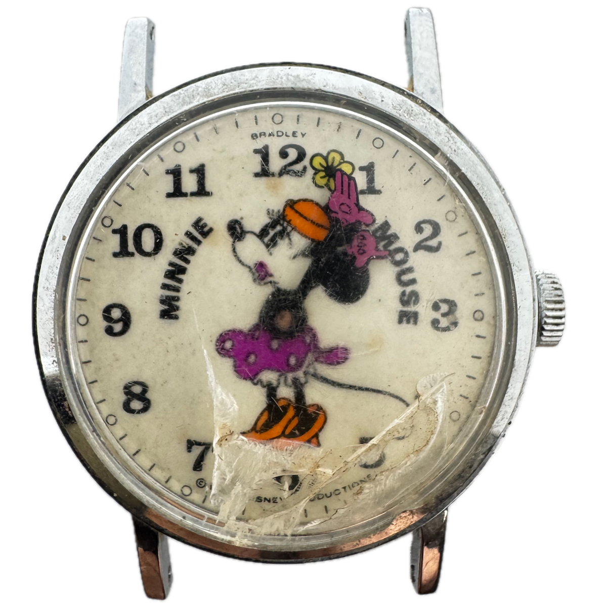 Vintage Bradley Minnie Mouse Men's Mechanical Wristwatch Swiss Chrome Plated