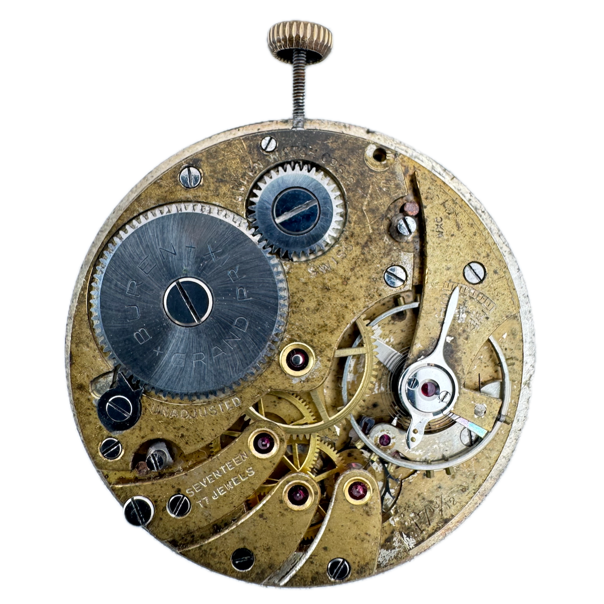 Antique 40mm Buren Grand Prix 17 Jewel Mechanical Pocket Watch Movement Swiss