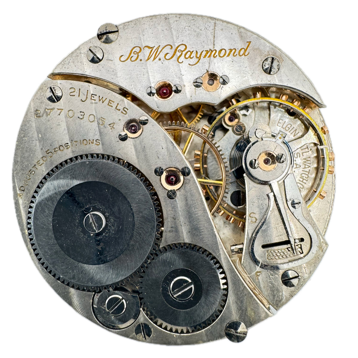 Antique 16s 1925 Elgin B.W. Raymond 21J Railroad Pocket Watch Movement 478 USA