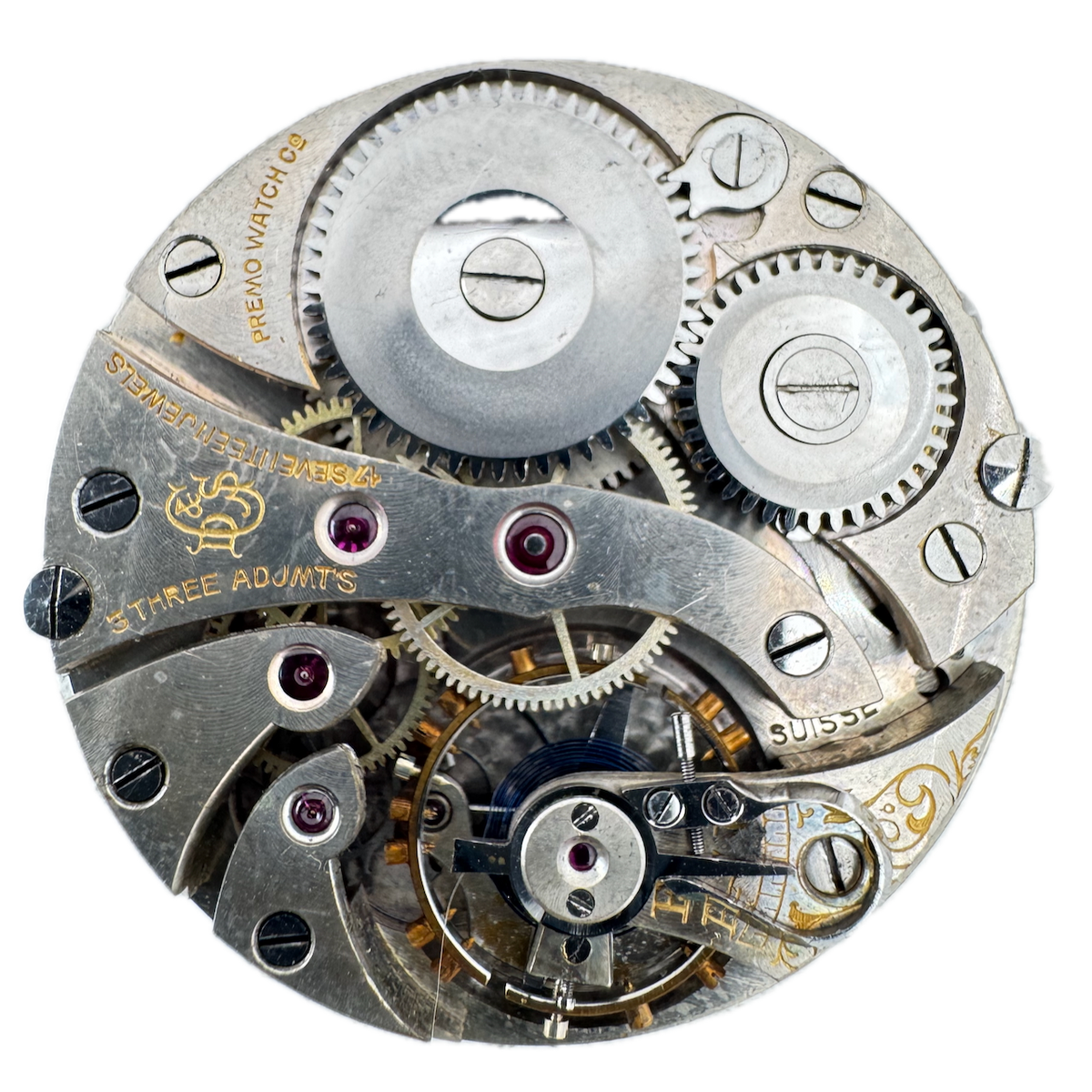 Antique 12s Dietrich Gruen Primo 17 Jewel Mechanical Pocket Watch Movement