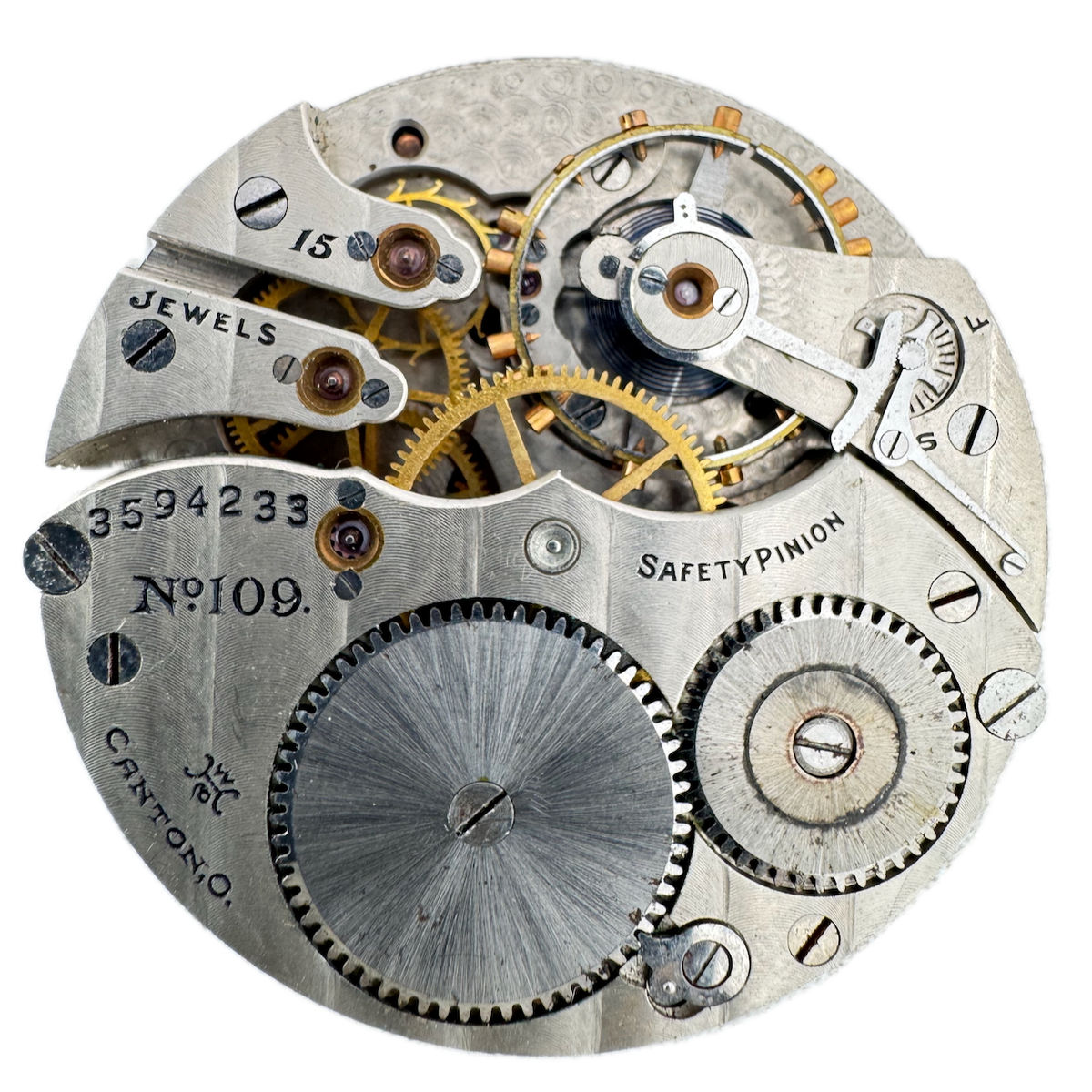 Antique 16s 1917 Hampden 15 Jewel Mechanical Pocket Watch Movement No. 109 USA
