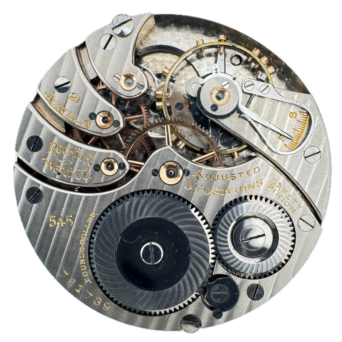 Antique 16s 1908 Rockford 21J Mechanical Open Face Pocket Watch Movement 545 USA