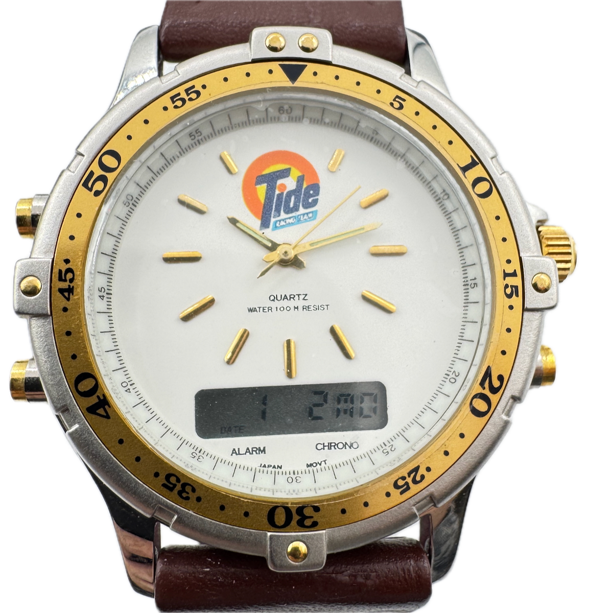 Vintage Tide Digi-Ani Two Tone Men's Quartz LCD Wristwatch Japan Steel NOS